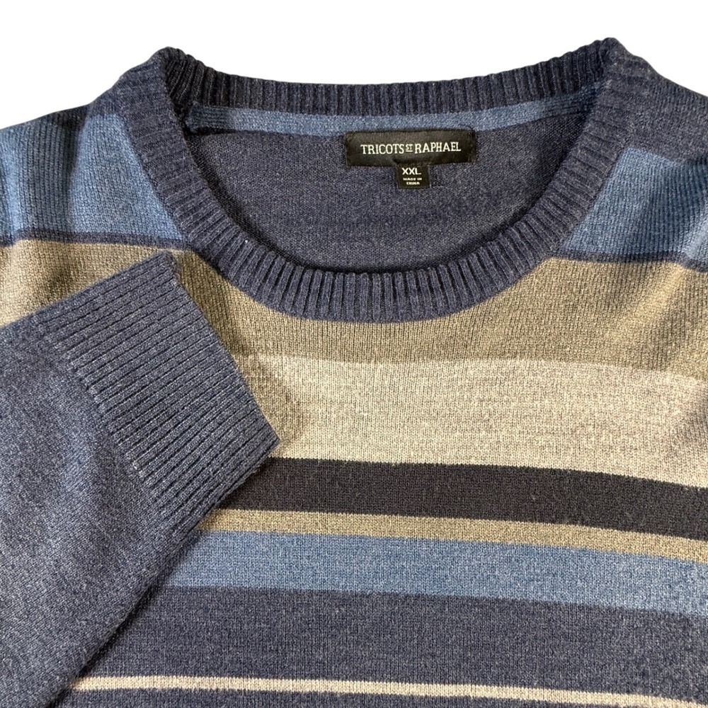 TRICOTSโ St RAPHAEL Mens Striped Crew Neck Sweater XXL Blue Tan Black Acrylic